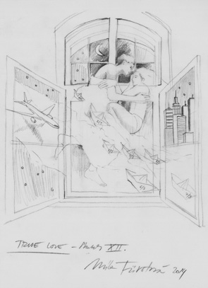 Mila Furstova Artist - Coldplay Sketches. True Love (Coldplay), Sketch  XIII. Pencil on tracing paper, 26 x 28cm, 2014 #art #wingsforcoldplay  #etching #milafurstova